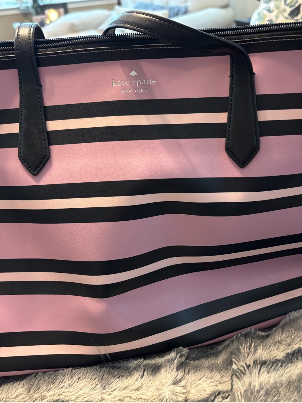 kate spade Pink and Black Striped Tote